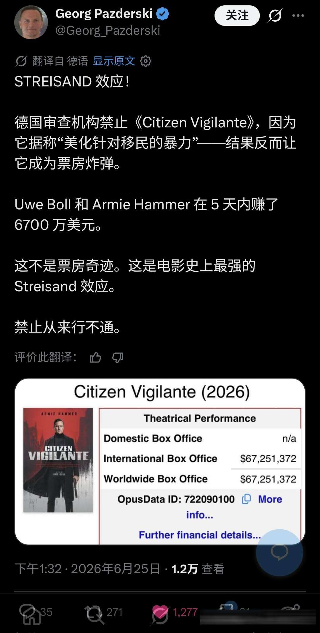 《公民義警》:被德國拒絕分級、被馬斯克免費放送的爭議之作