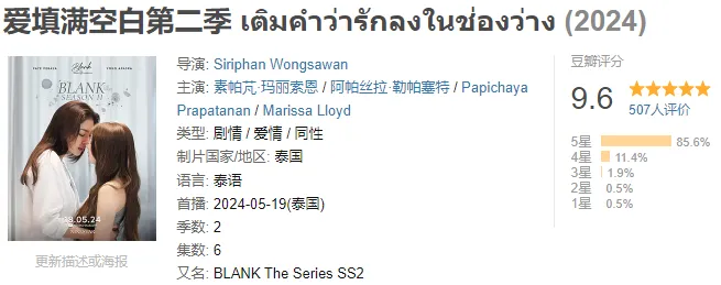 泰國超高顏值百合禁忌之戀佳作​《愛填滿空白/以愛相擁》，9.6分口碑炸了！